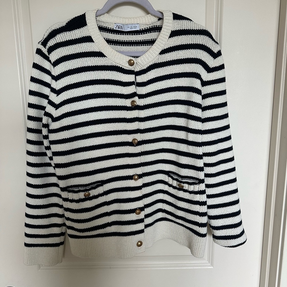 Zara Monochrome Striped Knit Cardigan